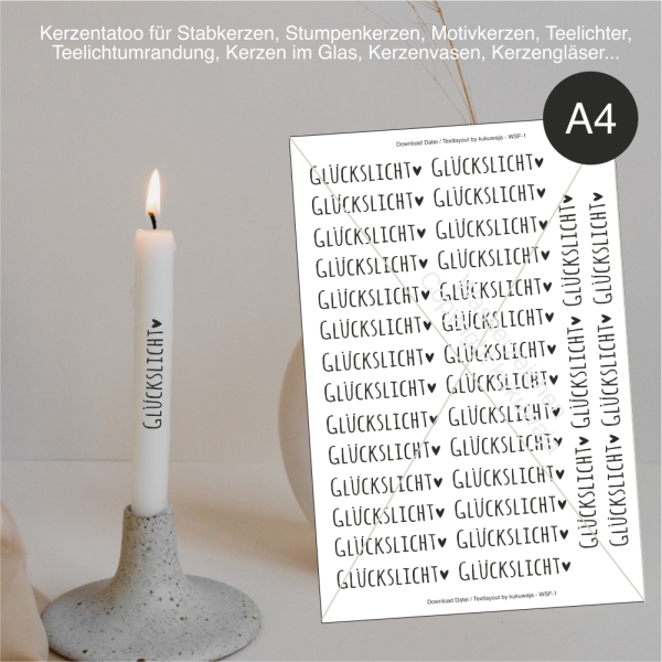 Download Kerzentattoo / Kerzenfolie "GLÜCKSLICHT" (A4)