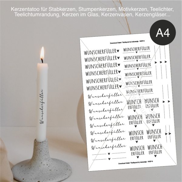 Download Kerzentattoo / Kerzenfolie "WUNSCHERFÜLLER" (A4)