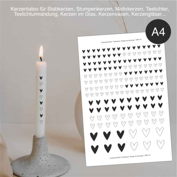 Download Kerzentattoo / Kerzenfolie "HERZENLIEBE" Schwarz (A4)