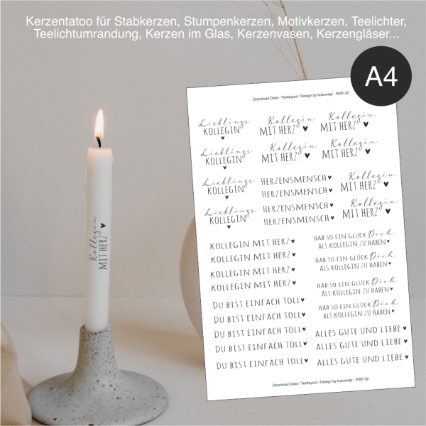 Download Kerzentattoo / Kerzenfolie "KOLLEGIN" (A4)