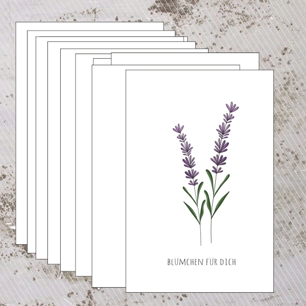 Postkarten (10 Stück Packung) Lavendel coloriert - Blümchen für Dich