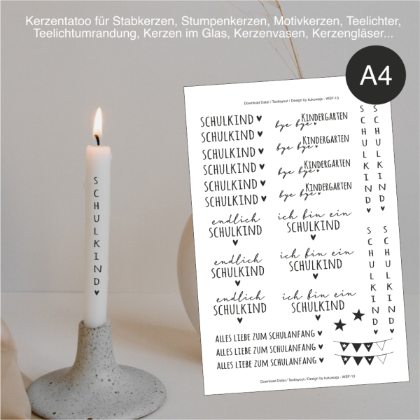 Download Kerzentattoo / Kerzenfolie "SCHULKIND" (A4)