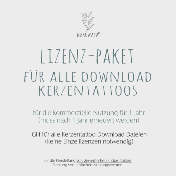 Gewerbelizenz für ALLE KERZENTATOO DOWNLOAD DATEIEN für 1 Jahr