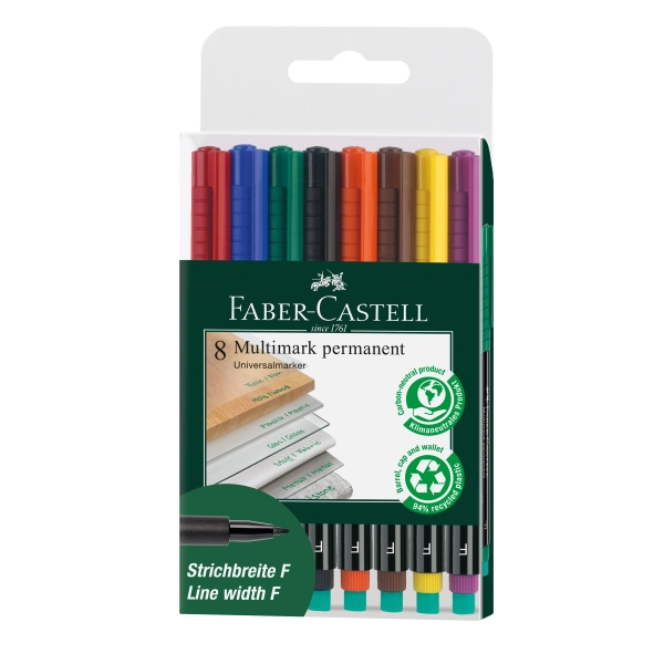 Marker Multimark Faber Castell permanent Stärke F 8er-Set (geeignet für unsere kukuwaja Folie)_